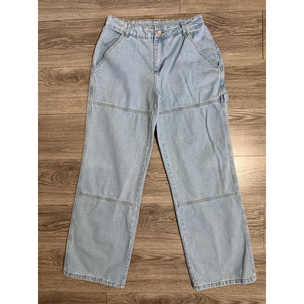 Women Carpenter‎ Jeans 29x32 Blue Light Wash Wide Leg Double Knee Utility Pants